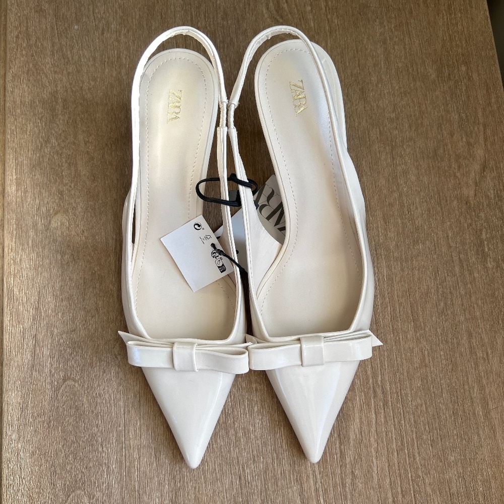 ZARA BOW TRIM SATIN EFFECT HEELED SHOE